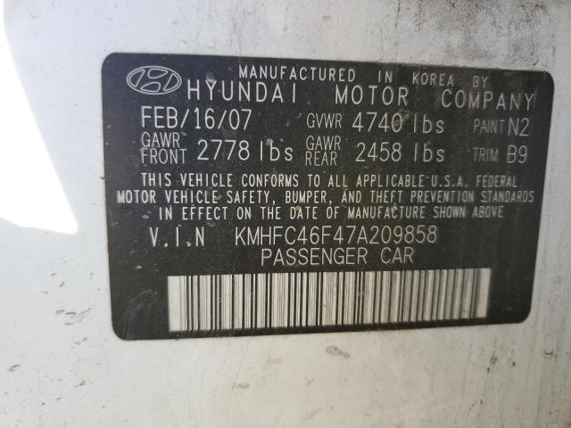 KMHFC46F47A209858 - 2007 HYUNDAI AZERA SE WHITE photo 12