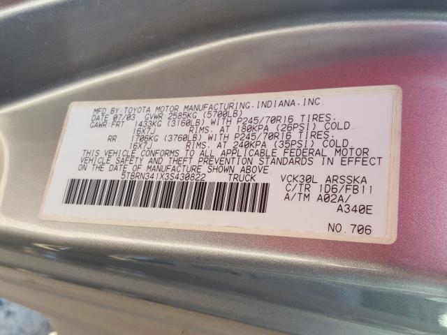 5TBRN341X3S430822 - 2003 TOYOTA TUNDRA ACCESS CAB SR5  photo 10