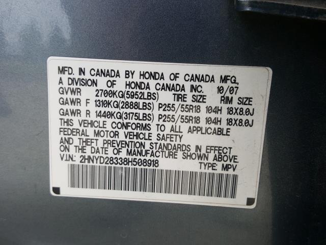 2HNYD28338H508918 - 2008 ACURA MDX TECHNOLOGY  photo 10