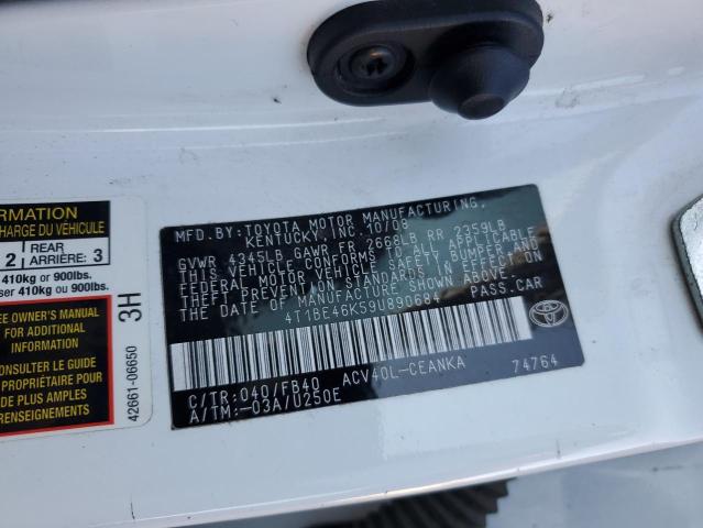 4T1BE46K59U890684 - 2009 TOYOTA CAMRY BASE WHITE photo 13