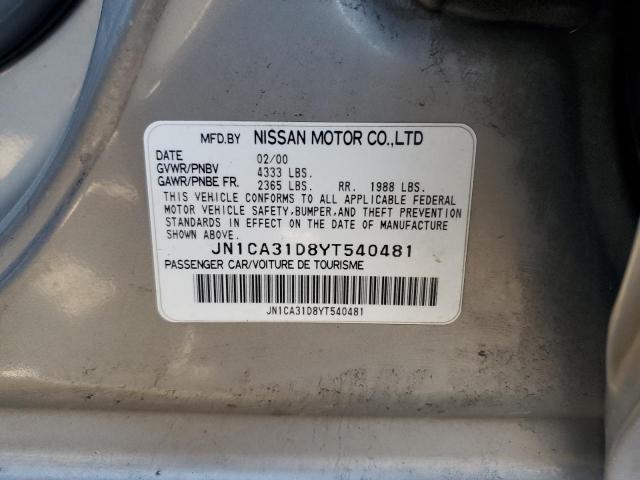 JN1CA31D8YT540481 - 2000 NISSAN MAXIMA GLE GRAY photo 12