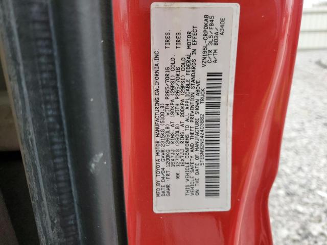 5TESN92N64Z403882 - 2004 TOYOTA TACOMA XTRACAB PRERUNNER Qırmızı foto 12