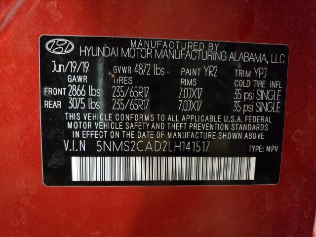 5NMS2CAD2LH141517 - 2020 HYUNDAI SANTA FE SE ORANGE photo 12