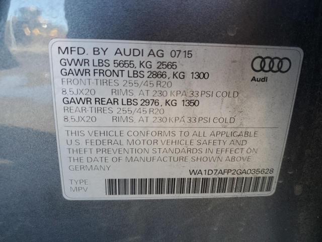 WA1D7AFP2GA035628 - 2016 AUDI Q5 PREMIUM PLUS S-LINE GRAY photo 13