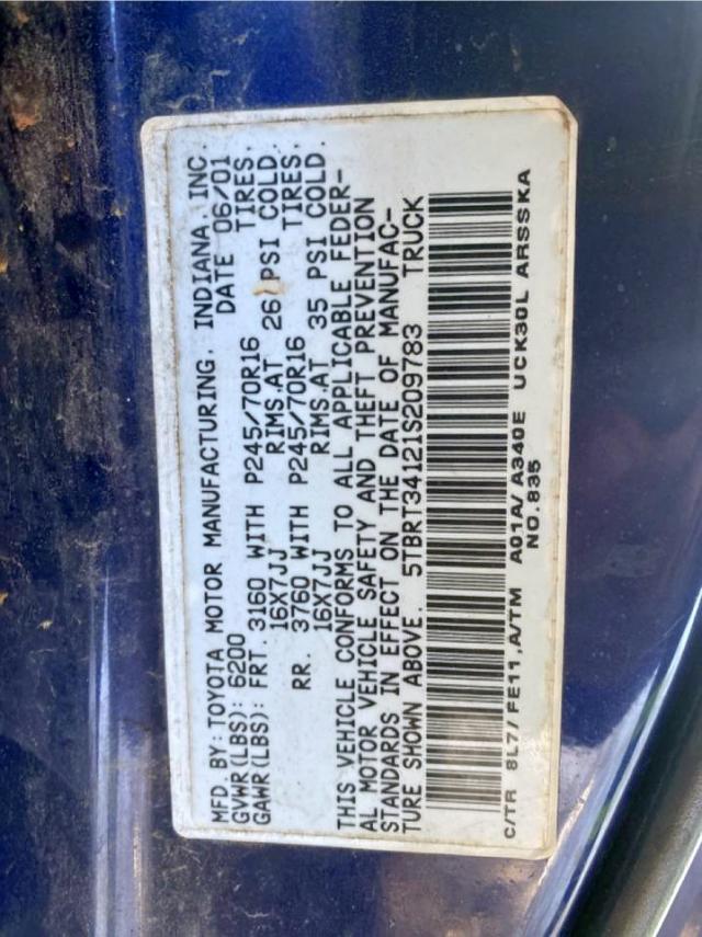 5TBRT34121S209783 - 2001 TOYOTA TUNDRA ACCESS CAB Bleu photo 10