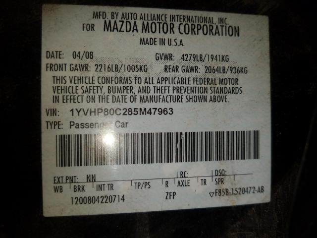 1YVHP80C285M47963 - 2008 MAZDA 6 I  photo 10