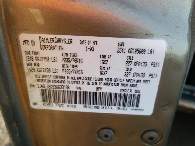 1J4GL38K93W633136 - 2003 JEEP LIBERTY RENEGADE 金色 照片 12