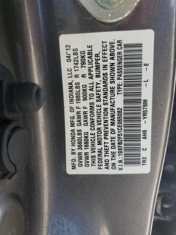 19XFB2F51CE065082 - 2012 HONDA CIVIC LX CHARCOAL photo 12