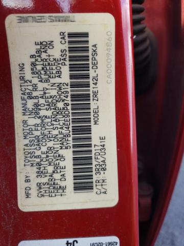 5YFBU4EE9DP074912 - 2013 TOYOTA COROLLA BASE RED photo 13