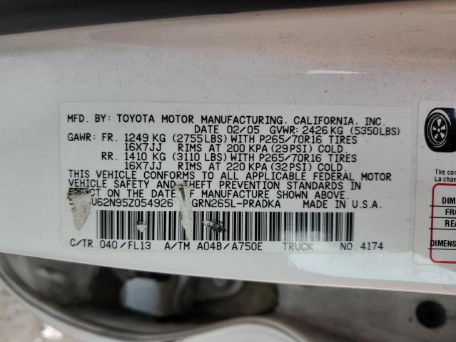 5TEJU62N95Z054926 - 2005 TOYOTA TACOMA DOUBLE CAB PRERUNNER WHITE photo 12