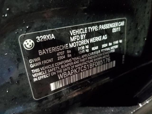 WBAPK7C51BF085176 - 2011 BMW 328 XI BLACK photo 12