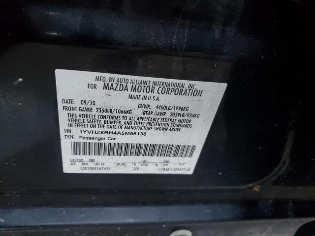 1YVHZ8BH4A5M56138 - 2010 MAZDA 6 I BLACK photo 12