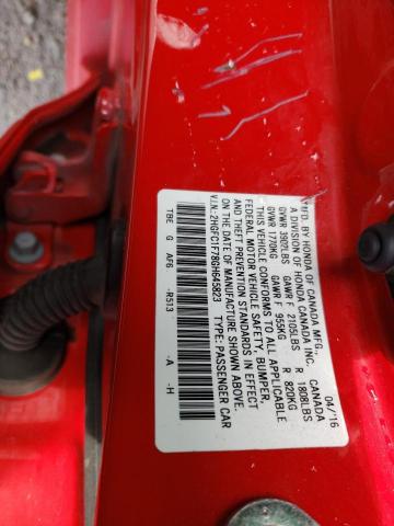 2HGFC1F78GH645823 - 2016 HONDA CIVIC EXL წითელი ფოტო 12