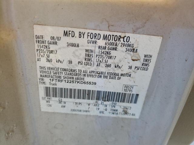 1FTRF12257KD65539 - 2007 FORD F150 GOLD photo 12