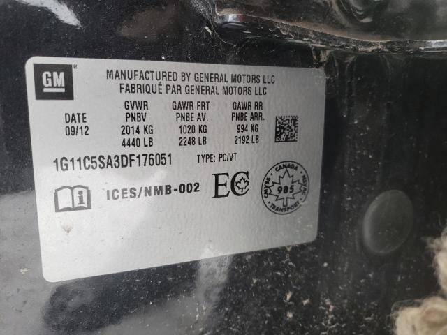 1G11C5SA3DF176051 - 2013 CHEVROLET MALIBU 1LT Noir photo 12