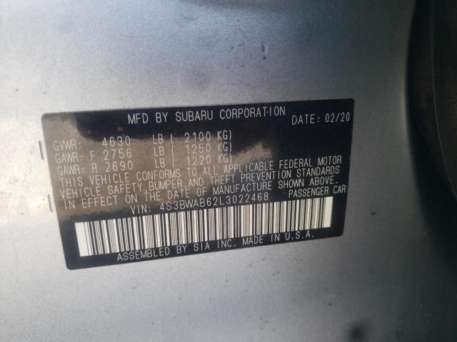 4S3BWAB62L3022468 - 2020 SUBARU LEGACY SILVER photo 12