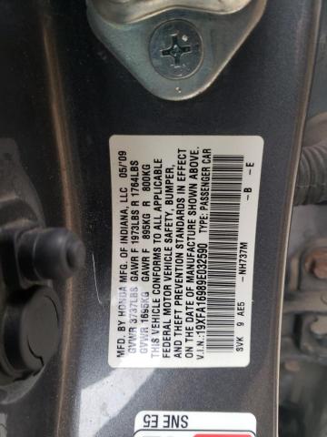 19XFA16989E032590 - 2009 HONDA CIVIC EXL ნაცრისფერი ფოტო 12