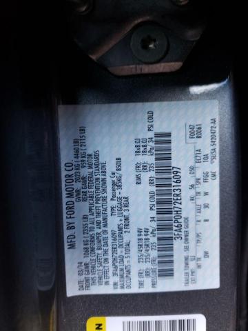 3FA6P0H72ER316097 - 2014 FORD FUSION SE GRAY photo 12