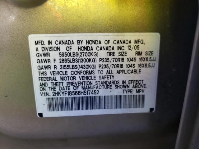 2HKYF18566H517452 - 2006 HONDA PILOT EX GOLD photo 13