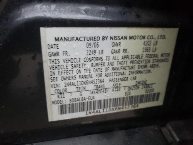 1N4AL11DX6N452364 - 2006 NISSAN ALTIMA S GRAY photo 12