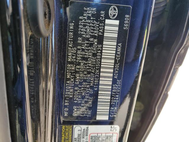 4T1BE32K15U589436 - 2005 TOYOTA CAMRY LE BLACK photo 12