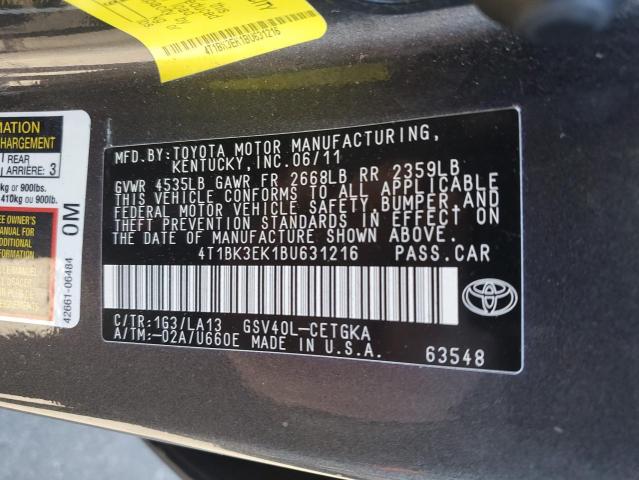 4T1BK3EK1BU631216 - 2011 TOYOTA CAMRY SE GRAY photo 12