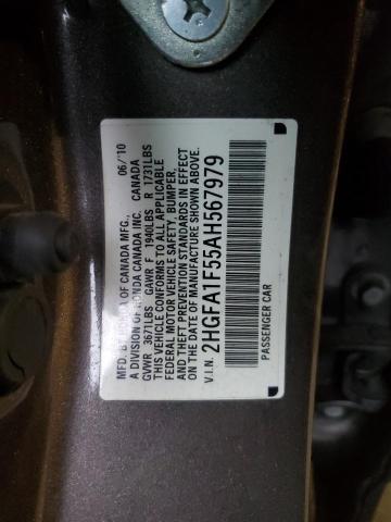 2HGFA1F55AH567979 - 2010 HONDA CIVIC LX GRAY photo 12