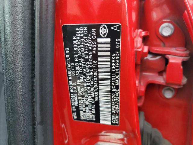 VNKKTUD3XGA061718 - 2016 TOYOTA YARIS L RED photo 13