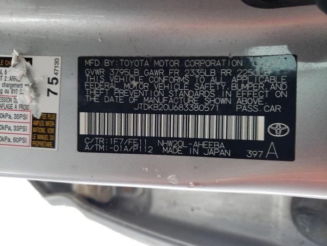 JTDKB20U683380571 - 2008 TOYOTA PRIUS SILVER photo 12