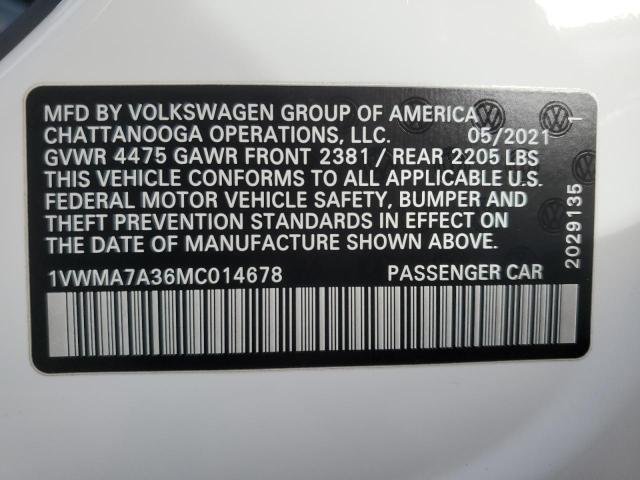 1VWMA7A36MC014678 - 2021 VOLKSWAGEN PASSAT R-LINE Ağ foto 13