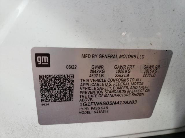 1G1FW6S05N4128283 - 2022 CHEVROLET BOLT EV 1LT WHITE photo 12