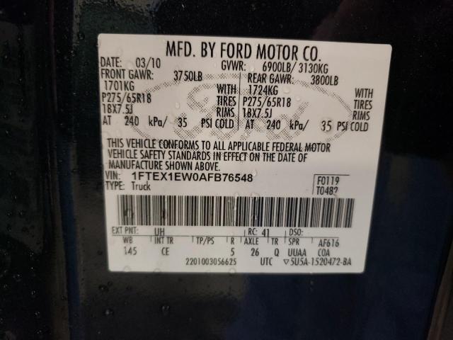 1FTEX1EW0AFB76548 - 2010 FORD F150 SUPER CAB BLACK photo 12