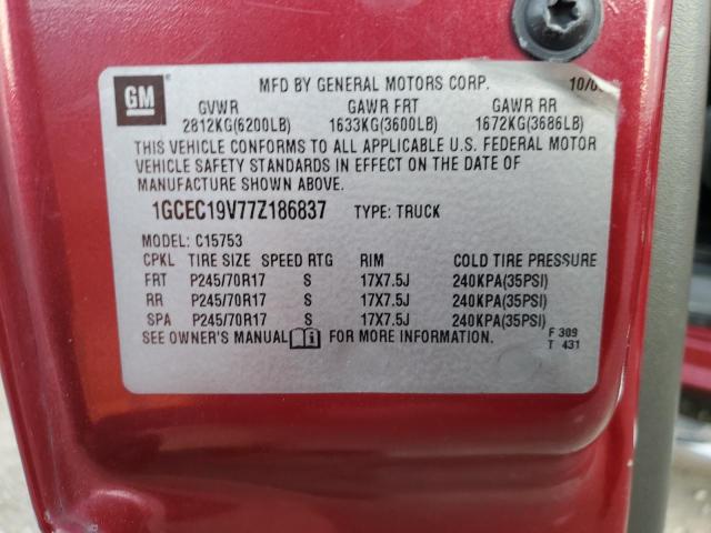 1GCEC19V77Z186837 - 2007 CHEVROLET SILVERADO C1500 CLASSIC MAROON photo 13
