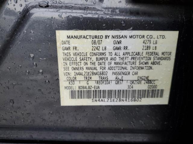 1N4AL21E28N416802 - 2008 NISSAN ALTIMA 2.5 BLACK photo 12