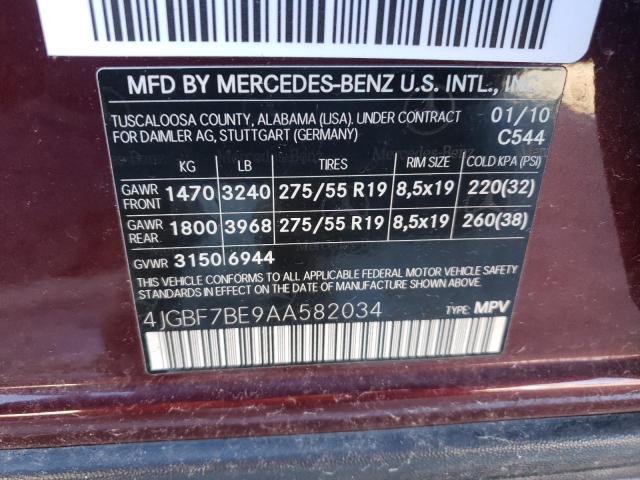 4JGBF7BE9AA582034 - 2010 MERCEDES-BENZ GL 450 4MATIC BURGUNDY photo 13