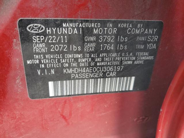 KMHDH4AE0CU306197 - 2012 HYUNDAI ELANTRA GLS RED photo 12