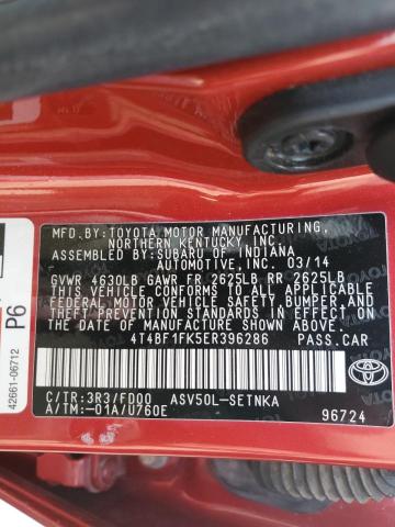 4T4BF1FK5ER396286 - 2014 TOYOTA CAMRY L RED photo 12