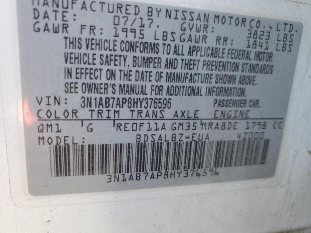 3N1AB7AP8HY376596 - 2017 NISSAN SENTRA S WHITE photo 12