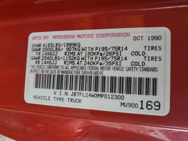 JB7FL24W3MP012300 - 1991 DODGE RAM 50 RED photo 12