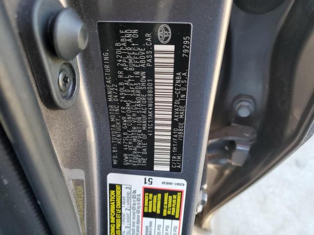 4T1C11AK4NU688001 - 2022 TOYOTA CAMRY LE GRAY photo 12