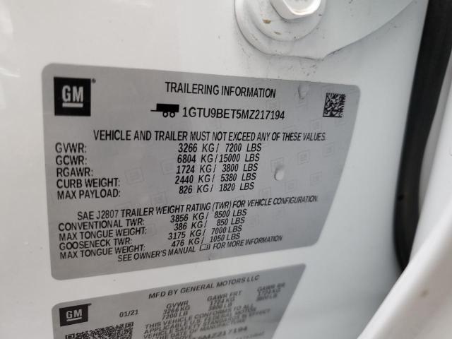 1GTU9BET5MZ217194 - 2021 GMC SIERRA K1500 SLE WHITE photo 10