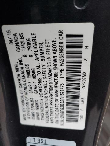 2HGFG3B52FH521775 - 2015 HONDA CIVIC LX CHARCOAL photo 12