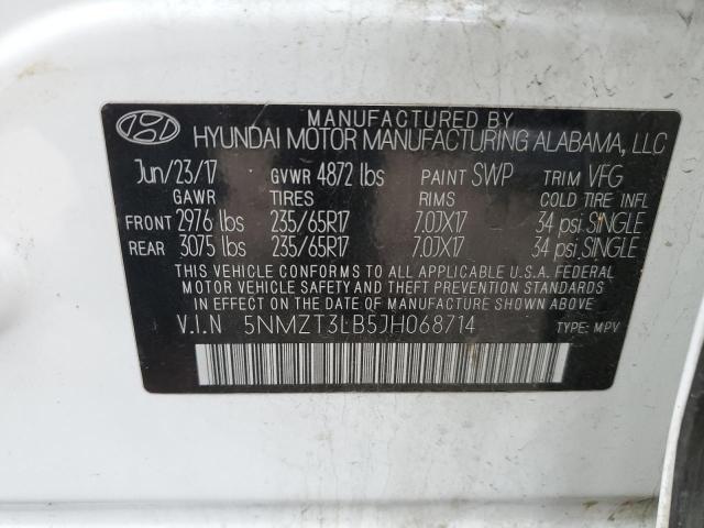 5NMZT3LB5JH068714 - 2018 HYUNDAI SANTA FE S WHITE photo 13