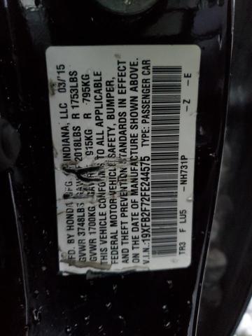 19XFB2F72FE244575 - 2015 HONDA CIVIC SE BLACK photo 12