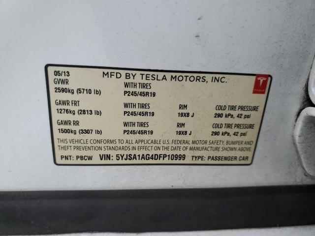 5YJSA1AG4DFP10999 - 2013 TESLA MODEL S Սպիտակ լուսանկար 12