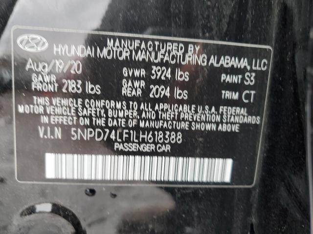 5NPD74LF1LH618388 - 2020 HYUNDAI ELANTRA SE BLACK photo 12