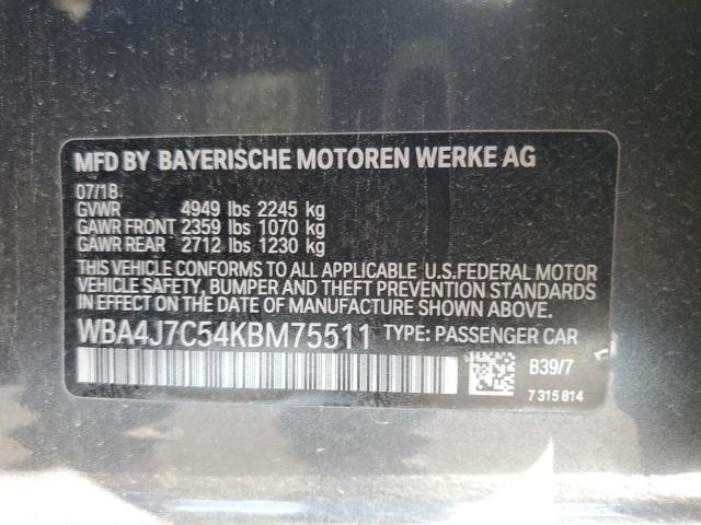 WBA4J7C54KBM75511 - 2019 BMW 440XI GRAN COUPE GRAY photo 12