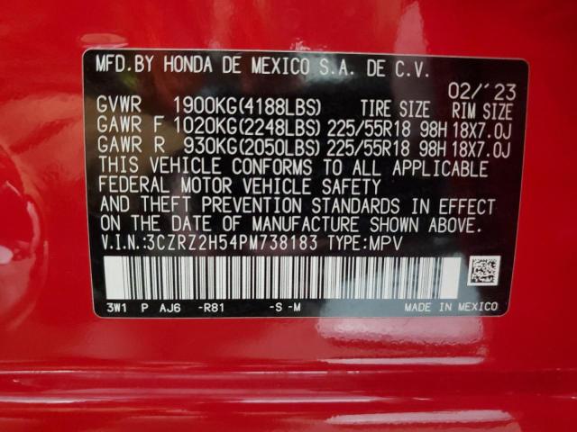 3CZRZ2H54PM738183 - 2023 HONDA HR-V SPORT RED photo 12