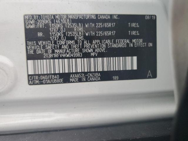 2T3H1RFV4KW049983 - 2019 TOYOTA RAV4 LE WHITE photo 13