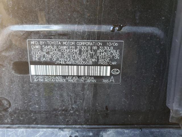 JTHBL46F575005628 - 2007 LEXUS LS 460 BLACK photo 12